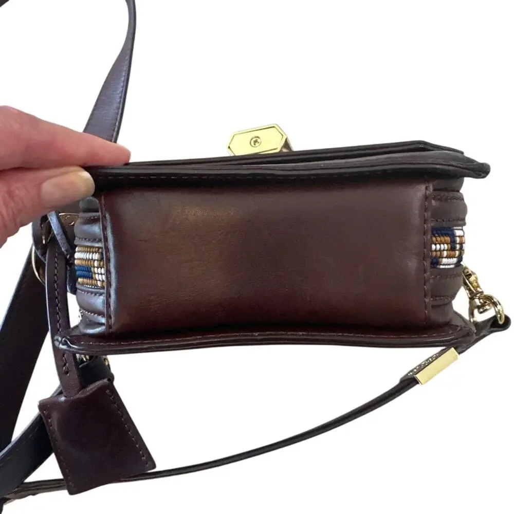 Tory Burch Mini Crossbody Navy Brown Logo Jacquard‎ Lock Bag